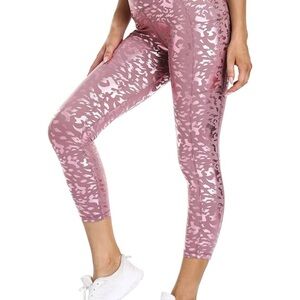 Metallic Pink Animal Print Cropped Leggings